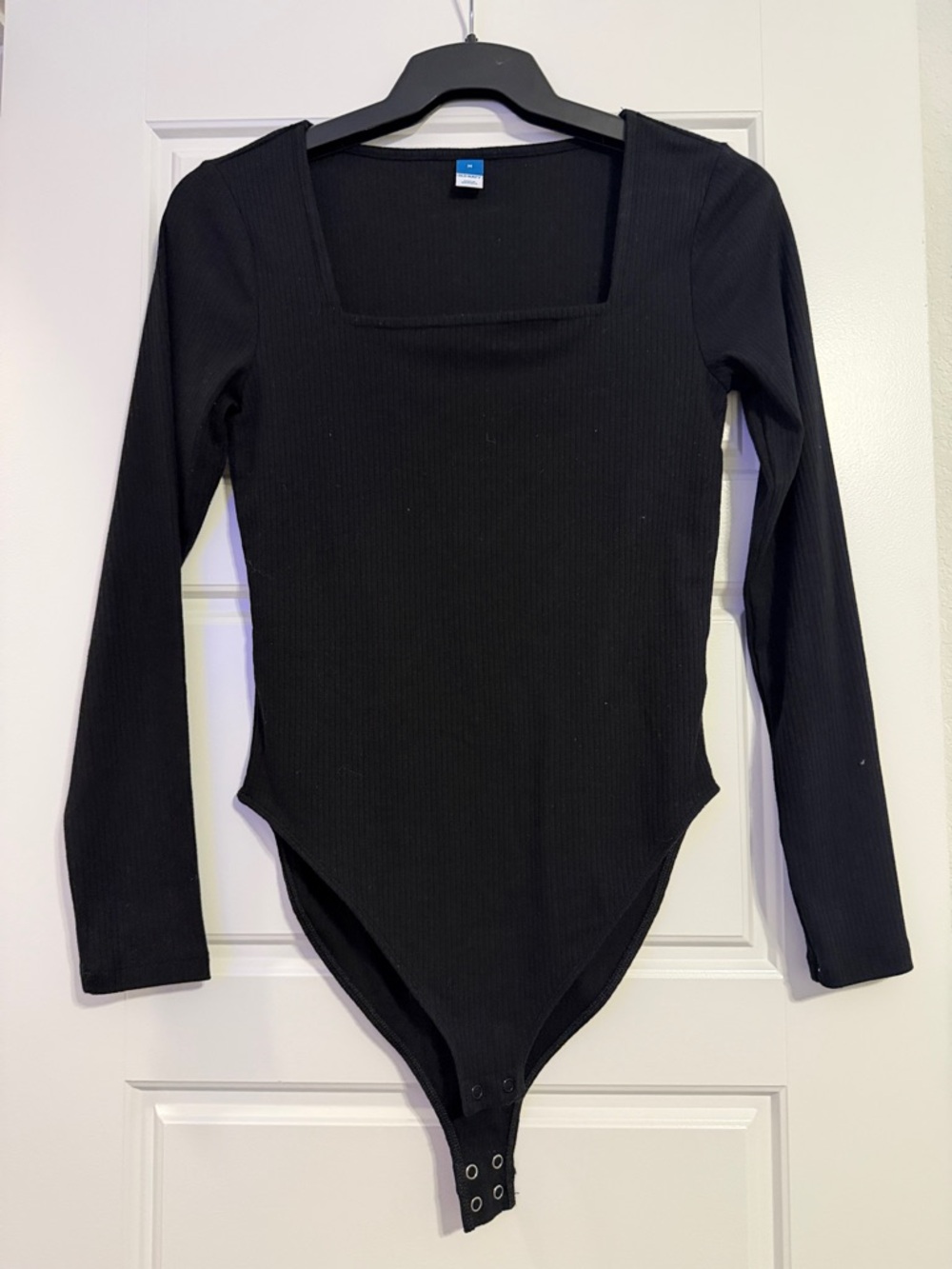 Old Navy Black Ribbed Long-Sleeve Square Neck Bodysuit